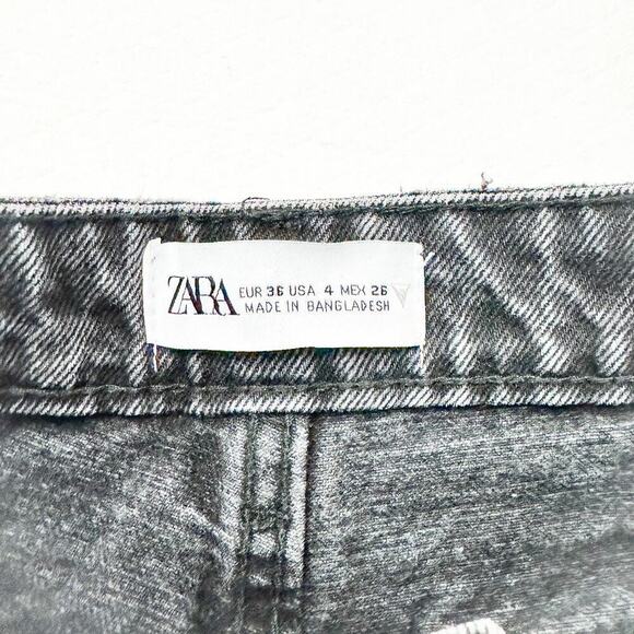 Zara Acid Wash Straight Leg Mom Style Denim Jean Rip Black Charcoal Wash Size 4 - Picture 6 of 8